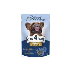 Вологий корм для собак Club 4 Paws Selection Плюс Шматочки з качкою та індичкою в соусі 85 г (4820215368049)
