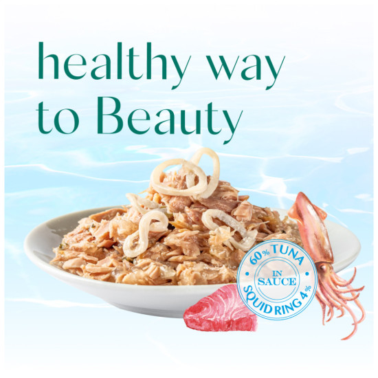 Консерви для котів Optimeal Beauty Podium смугастий тунець у соусі з кальмарами 70 г (4820215366243)