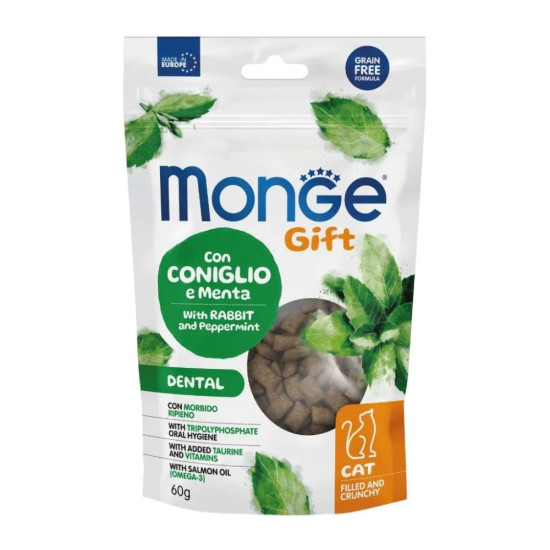 Ласощі для котів Monge Gift Cat Dental кролик і перцева м'ята 60 г (8009470085007)