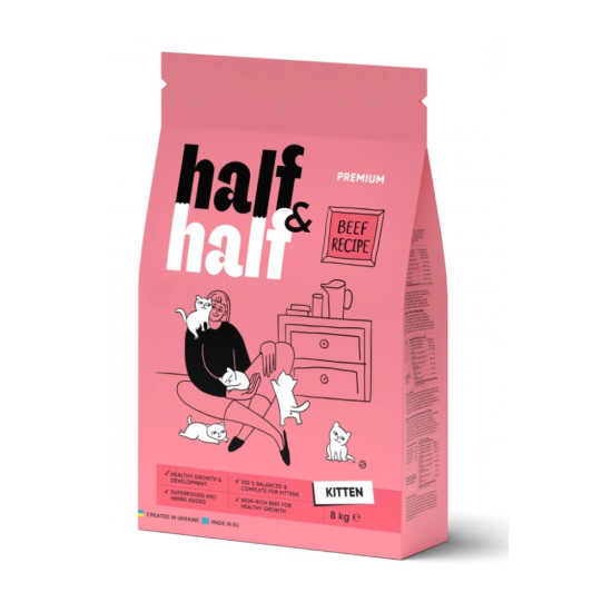 Сухий корм для кішок Half&Half для кошенят з яловичиною 8 кг (4820261920796)