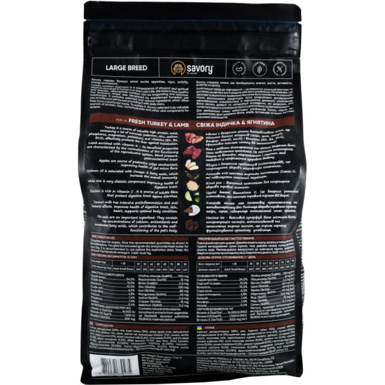 Сухий корм для собак Savory Large Breeds rich in Fresh Turkey and Lamb 3 кг (4820232630235)
