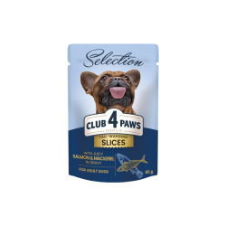 Вологий корм для собак Club 4 Paws Selection Плюс Шматочки з лососем та макрелью в соусі 85 г (4820215368056)