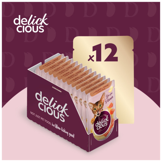 Вологий корм для кішок Delickcious Смужки з лососем та сиром в крем-супі 85 г (4820269141803)