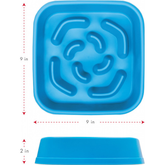 Посуд для собак Dexas Силіконова квадратна миска Slow Maze Feeder для повільного годування 1.44 л блакитна (0084297309749)