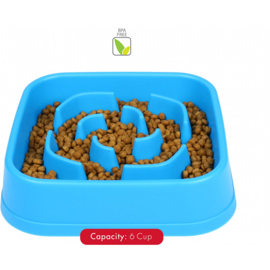 Посуд для собак Dexas Силіконова квадратна миска Slow Maze Feeder для повільного годування 1.44 л блакитна (0084297309749)