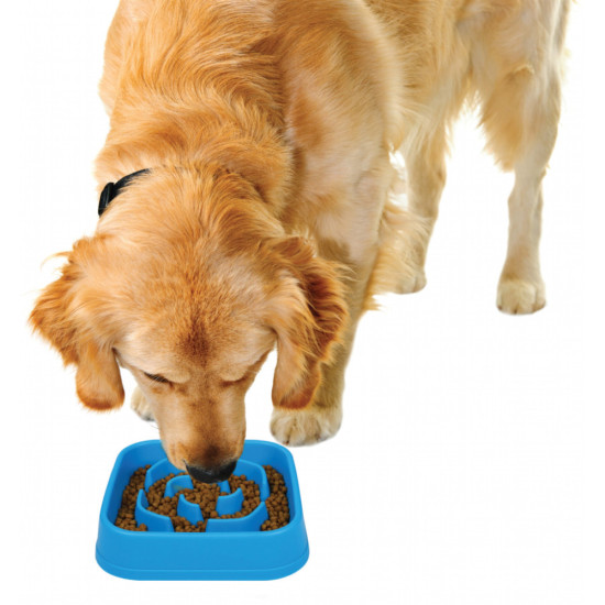 Посуд для собак Dexas Силіконова квадратна миска Slow Maze Feeder для повільного годування 1.44 л блакитна (0084297309749)