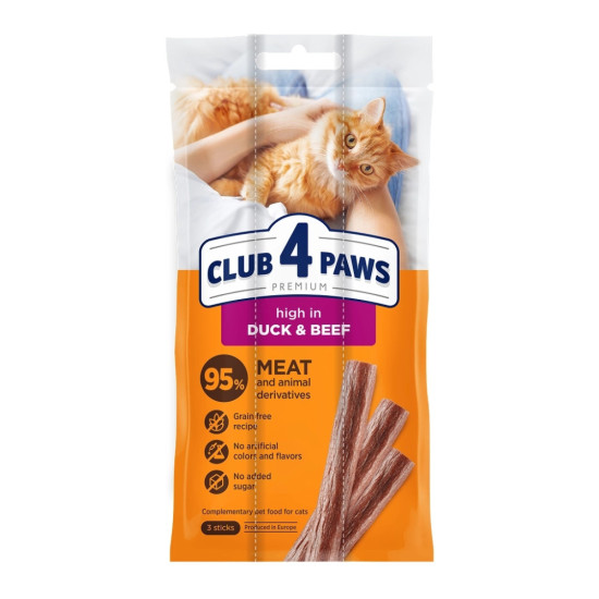 Ласощі для котів Club 4 Paws М'ясна паличка з качкою та яловичиною 3х5 г (4820269144651)