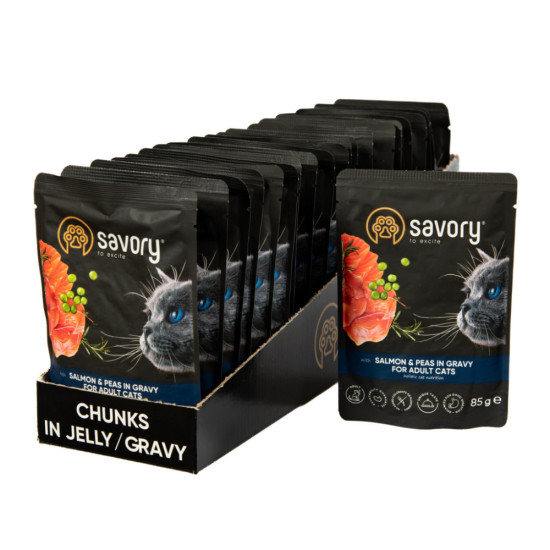 Вологий корм для кішок Savory лосось з горошком у соусі 85 гх22 шт (2700000029350)