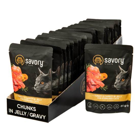 Вологий корм для кішок Savory для стерилізованих індичка з морквою в желе 85 гх22 шт (2700000029343)