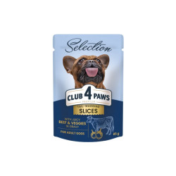 Вологий корм для собак Club 4 Paws Selection Плюс Шматочки з яловичиною та овочами в соусі 85 г (4820215368063)