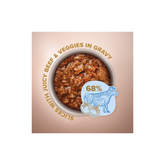 Вологий корм для собак Club 4 Paws Selection Плюс Шматочки з яловичиною та овочами в соусі 85 г (4820215368063)