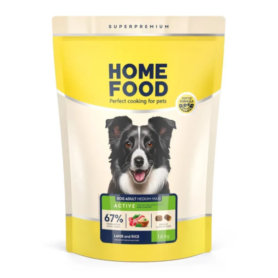 Сухий корм для собак Home Food ADULT MEDIUM/MAXI For active adult and junior dogs з ягням та рисом 1.6 кг (4820235020446)
