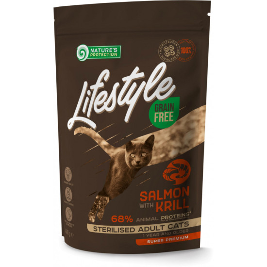 Сухий корм для кішок Nature's Protection Lifestyle Grain Free Salmon with krill Sterilised 400 г (NPLS45798)