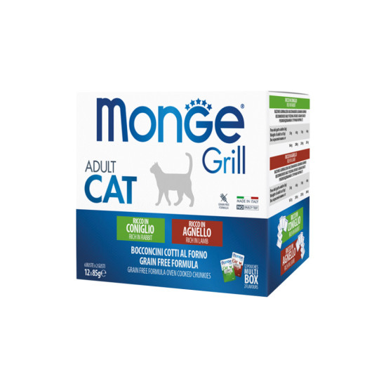 Вологий корм для кішок Monge Cat grill mix з кроликом та ягням 1.02 кг (8009470017534)