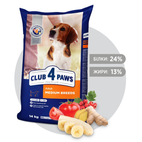Сухий корм для собак Club 4 Paws Преміум. Для середніх порід 14 кг(П) (4820215366328)