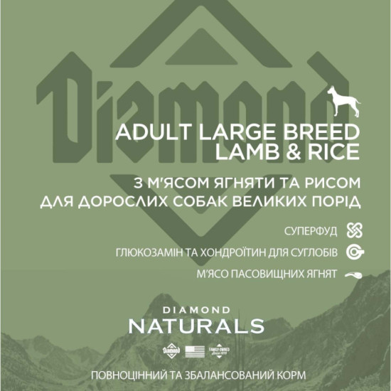 Сухий корм для собак Diamond Naturals Adult Large Breed Lamb&Rice 15 кг (0074198615377)