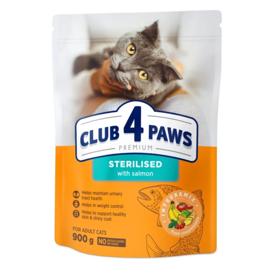 Сухий корм для кішок Club 4 Paws Преміум Sterilised з лососем 900 г (4820269144804)