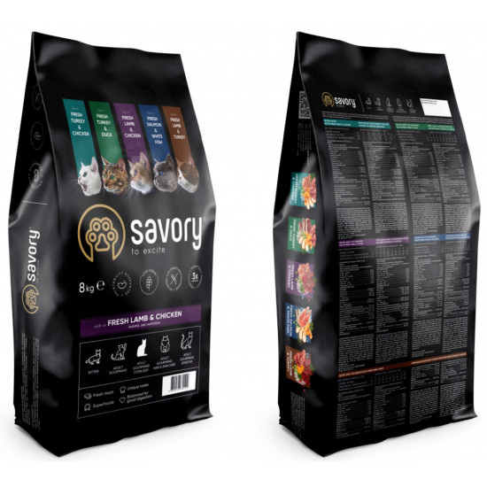 Сухий корм для кішок Savory Adult Cat Steril Fresh Lamb and Chicken 8 кг (4820232630129)