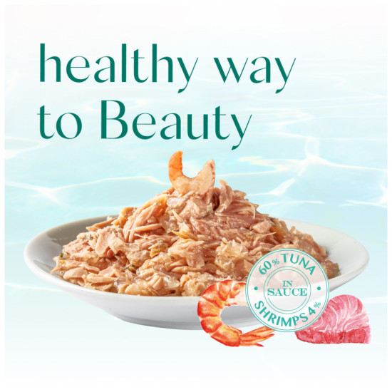 Консерви для котів Optimeal Beauty Fitness смугастий тунець у соусі з креветками 70 г (4820215366229)