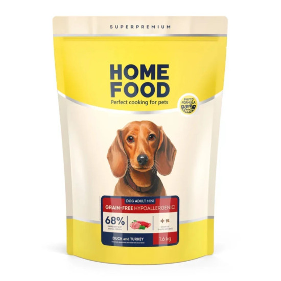 Сухий корм для собак Home Food ADULT MINI Grain-free hypoallergenic з качкою та індичкою 1.6 кг (4820235020934)