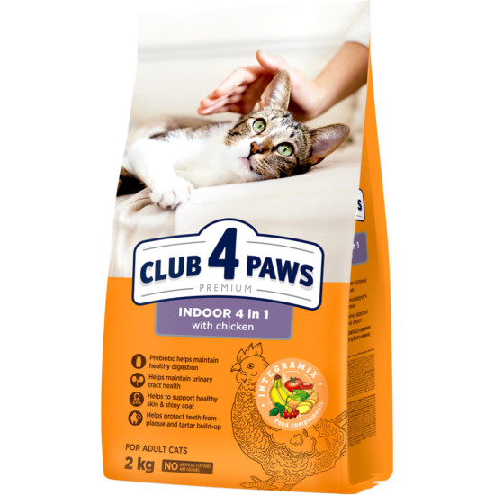 Сухий корм для кішок Club 4 Paws Premium що мешкають у приміщенні "4в1" 2 кг (4820215368780)