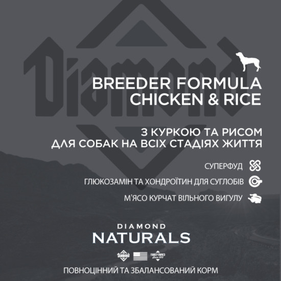 Сухий корм для собак Diamond Naturals Breeder Formula Chicken&Rice 20 кг (0074198615193)