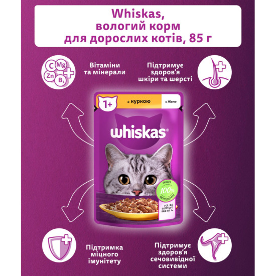 Вологий корм для кішок Whiskas Курка в желе 85 г (5900951302138)