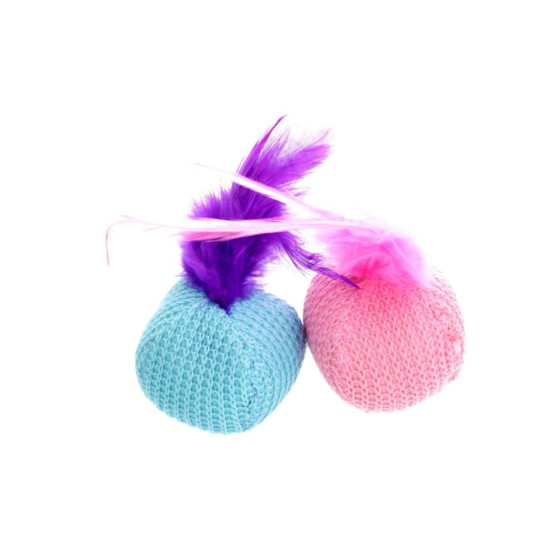 Іграшка для котів Hippie Pet М'ячики з пір'ям текстиль різнокольорові 4.5 см 2 шт (HIPCT14160)