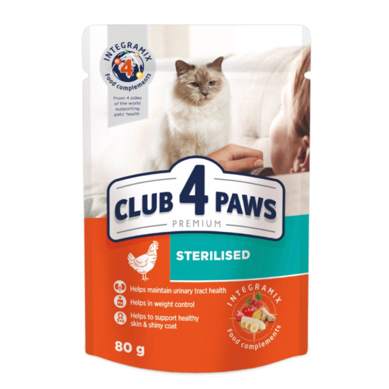 Вологий корм для кішок Club 4 Paws для стерилізованих в желе з куркою 80 г (4820083908934)