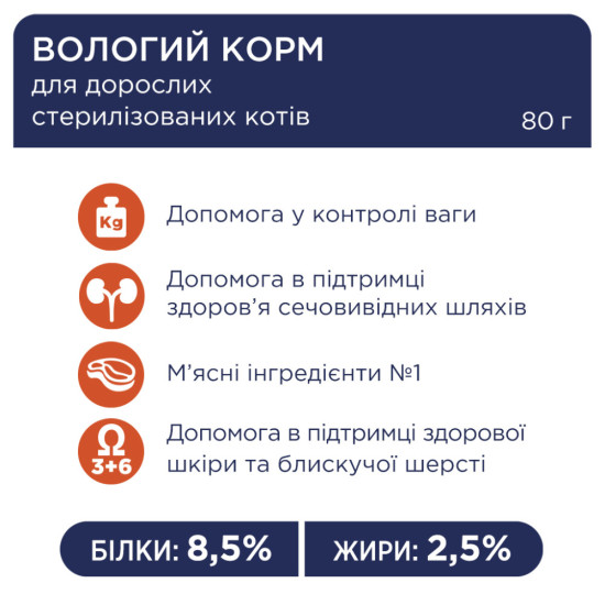 Вологий корм для кішок Club 4 Paws для стерилізованих в желе з куркою 80 г (4820083908934)