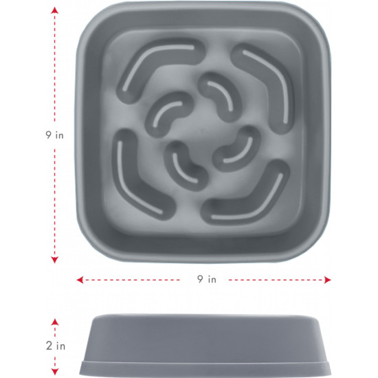 Посуд для собак Dexas Силіконова квадратна миска Slow Maze Feeder для повільного годування 1.44 л світло-сіра (0084297309930)