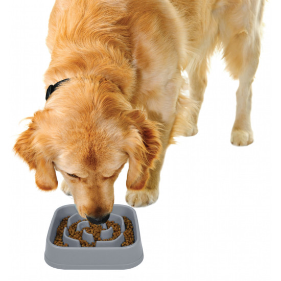 Посуд для собак Dexas Силіконова квадратна миска Slow Maze Feeder для повільного годування 1.44 л світло-сіра (0084297309930)