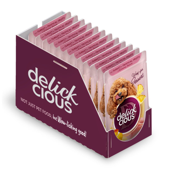 Вологий корм для собак Delickcious Пластівці з індичкою та тропічними фруктами у вершковому соусі 80 г (4820269141827)