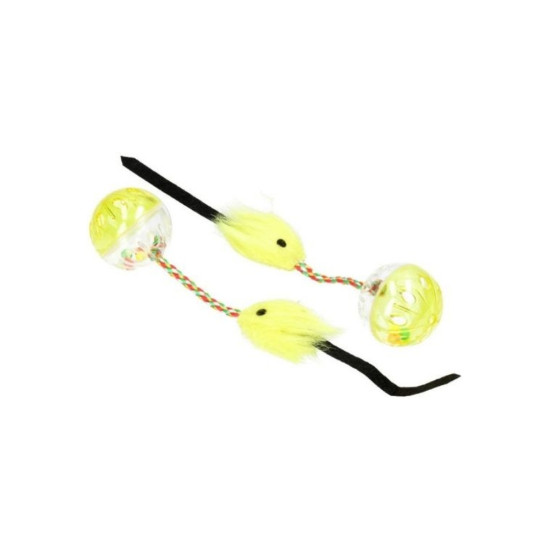 Іграшка для котів Hippie Pet М'ячики з мишкою жовті 26 см 2 шт (HIPCT18026G)