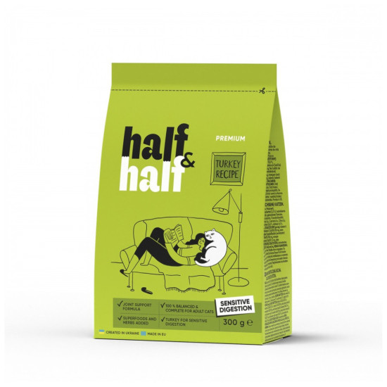 Сухий корм для кішок Half&Half із чутливим травленням з індичкою 300 г (4820261920949)