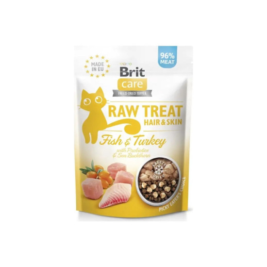 Ласощі для котів Brit Care Raw Treat Hair & Skin Freeze-dried 40 г - риба та індичка (8595602569564)