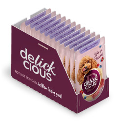 Вологий корм для собак Delickcious Пластівці з ягнятиною та лісовими ягодами у вершковому соусі 80 г (4820269141858)