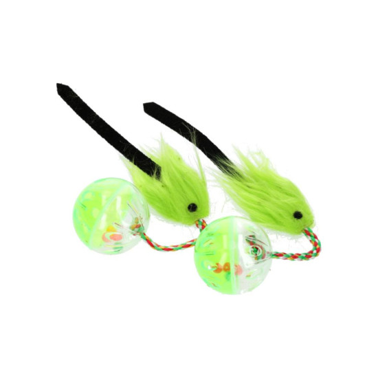 Іграшка для котів Hippie Pet М'ячики з мишкою зелені 26 см 2 шт (HIPCT18026Z)