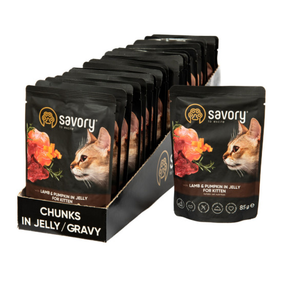Вологий корм для кішок Savory ягня з гарбузом в желе 85 гх22 шт (2700000029329)