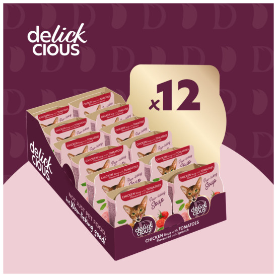 Вологий корм для кішок Delickcious Суп з курки з томатами та додаванням шпинату 80 г (4820269141551)
