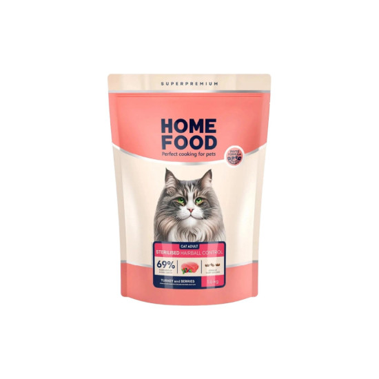 Сухий корм для кішок Home Food Hairball control For sterilised з індичкою та ягодами 1.6 кг (4820235020873)