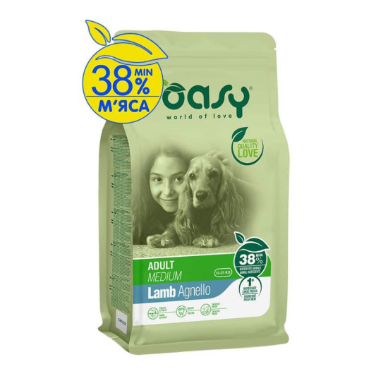 Сухий корм для собак OASY LIFESTAGE Adult Medium ягня 12 кг (8053017349152)