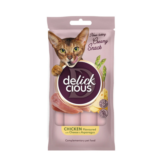 Ласощі для котів Delickcious курка з додаванням сиру та спаржі 4х15 г (4820269145184)