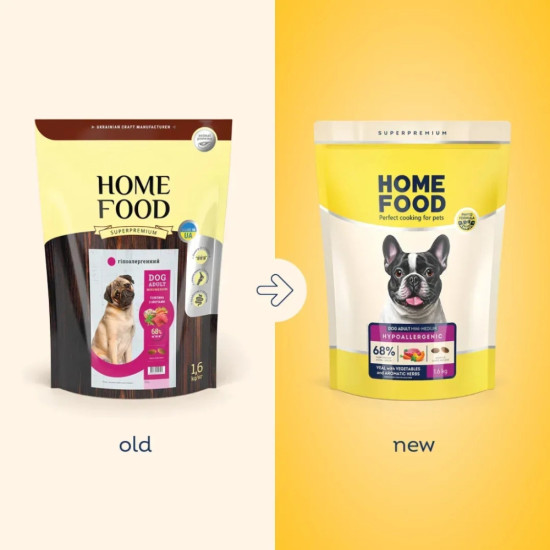Сухий корм для собак Home Food ADULT MINI/MEDIUM Hypoallergenic з телятиною, овочами та духмяними травами 1.6 кг (4820235020521)
