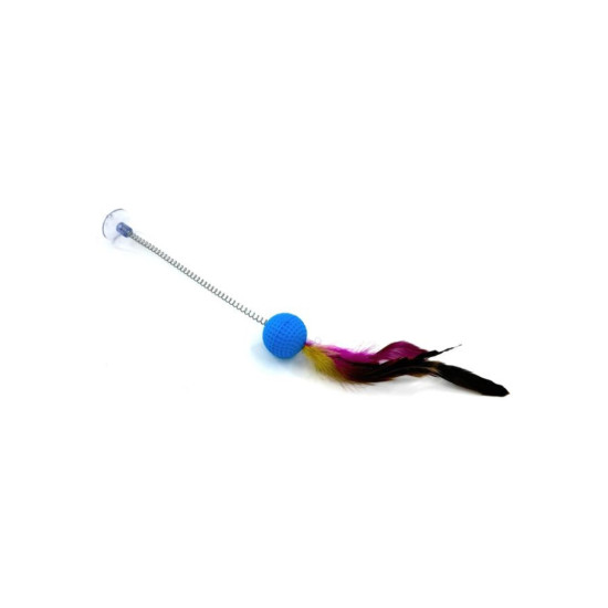 Іграшка для котів Hippie Pet М'ячик на присосці з пір'ям синій 30 см (HIPCT2304091O)