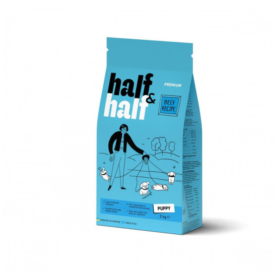 Сухий корм для собак Half&Half для цуценят усіх порід з яловичиною 2 кг (4820261920703)