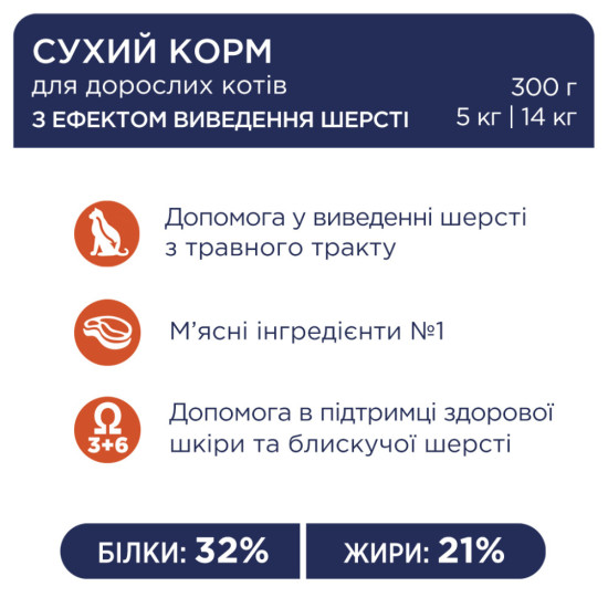 Сухий корм для кішок Club 4 Paws Преміум. З ефектом виведення шерсті 300 г (4820083909313)