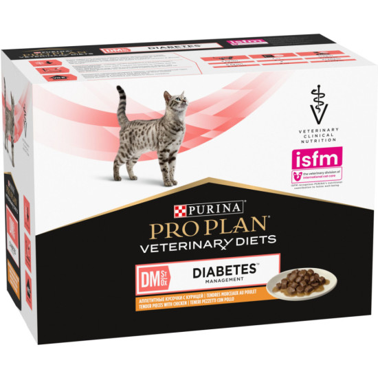Вологий корм для кішок Purina Pro Plan Veterinary Diets DM ST/OX Diabetes Management З куркою 10 x 85 г (8445290093493)