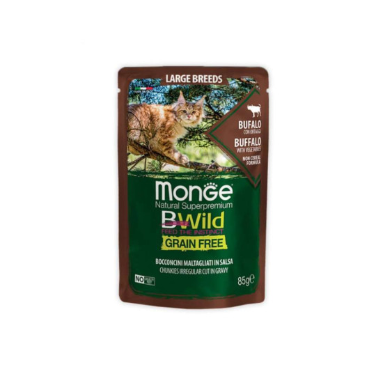 Вологий корм для кішок Monge BWild Cat Free Wet з м'яса буйвола та овочами 85 г (8009470012751)