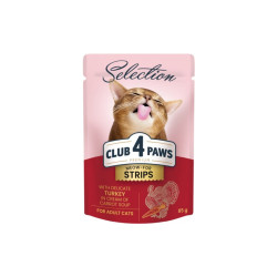 Вологий корм для кішок Club 4 Paws Selection Плюс Смужки з індичкою в крем супі з моркви 85 г (4820215368070)